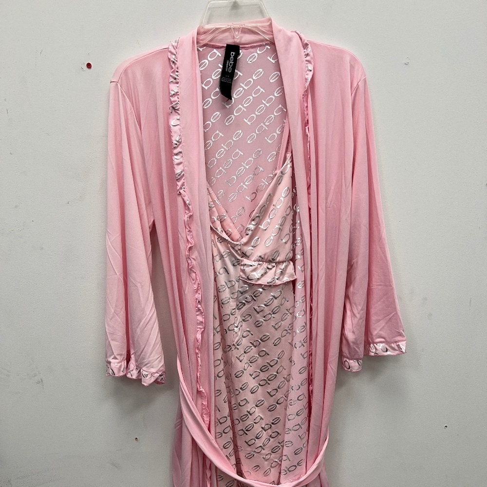 Bebe 2 Piece Pink Silver Robe & Nightgown